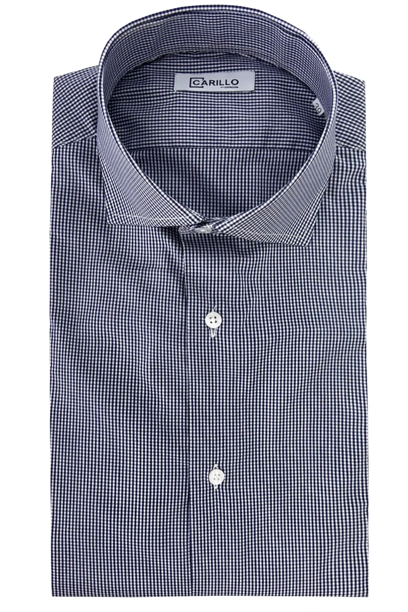 Camicia Uomo micro quadro Regular Fit Collo semi francese cotone Elasticizzata casual ed elegante - immagine 8