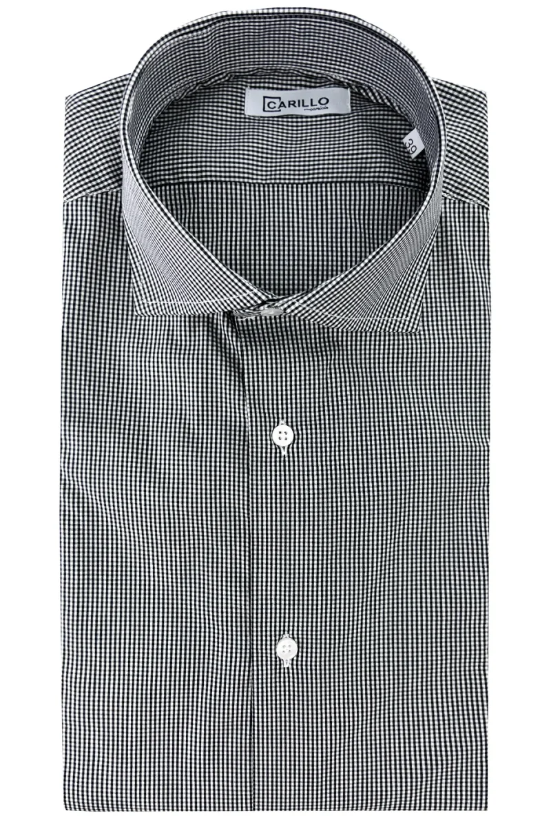 Camicia Uomo micro quadro Regular Fit Collo semi francese cotone Elasticizzata casual ed elegante - immagine 7