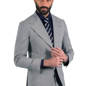 Giacca uomo monopetto grigio chiaro fresco lana mista Rever a lancia