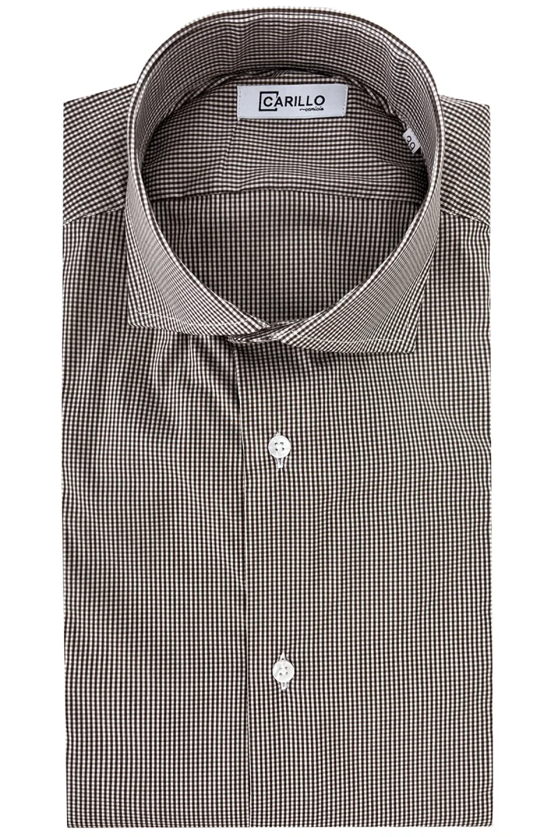 Camicia Uomo micro quadro Regular Fit Collo semi francese cotone Elasticizzata casual ed elegante - immagine 6