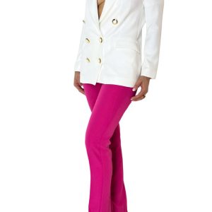 Pantalone donna a zampa vita alta con bustino tasche a filo e spacchetto sul fondo