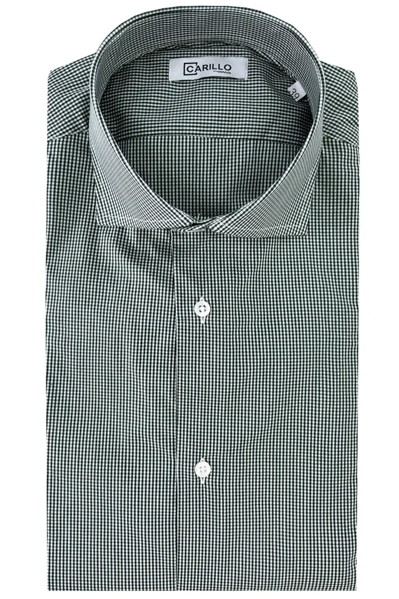 Camicia Uomo micro quadro Regular Fit Collo semi francese cotone Elasticizzata casual ed elegante - immagine 2