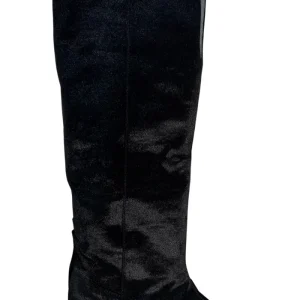 Stivale donna in velluto altezza gambale 42 cm punta e tacco geometrico 6 cm