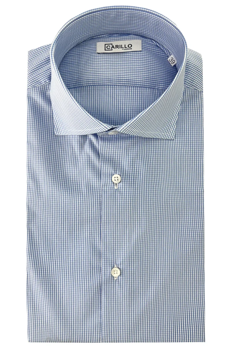 Camicia Uomo micro quadro Regular Fit Collo semi francese cotone Elasticizzata casual ed elegante - immagine 3