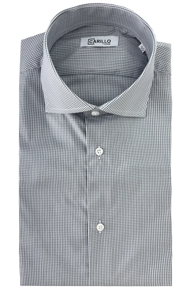 Camicia Uomo micro quadro Regular Fit Collo semi francese cotone Elasticizzata casual ed elegante - immagine 4