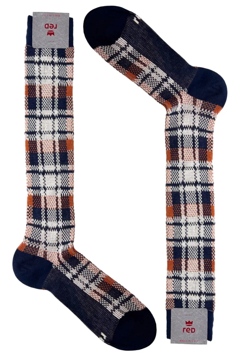 Calzini da uomo invernali in cotone biologico fantasia tartan lunghezza ginocchio - immagine 3