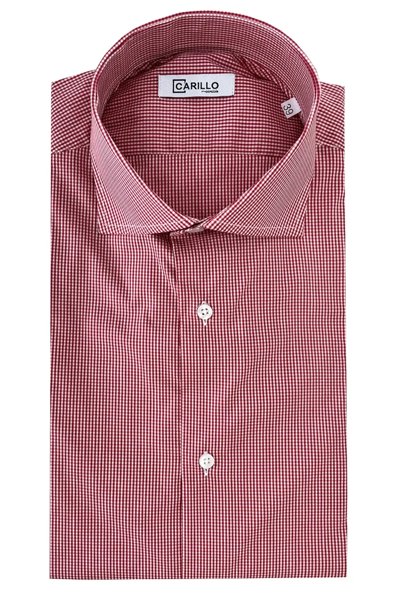 Camicia Uomo micro quadro Regular Fit Collo semi francese cotone Elasticizzata casual ed elegante - immagine 5