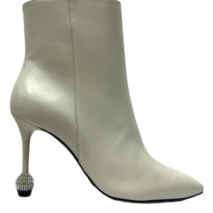 Stivaletto donna in pelle chiusura cerniera interna punta e tacco a spillo 9 cm dettaglio sfera strass