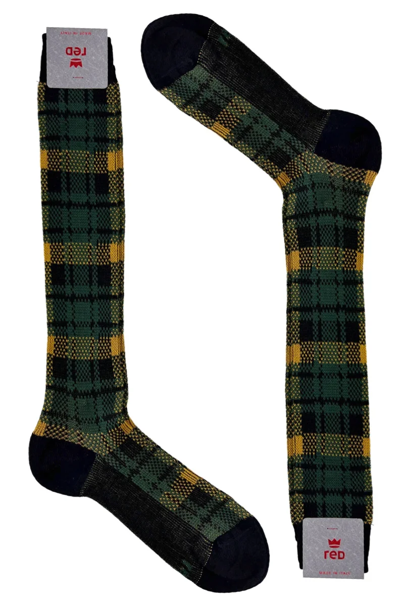 Calzini da uomo invernali in cotone biologico fantasia tartan lunghezza ginocchio - immagine 4