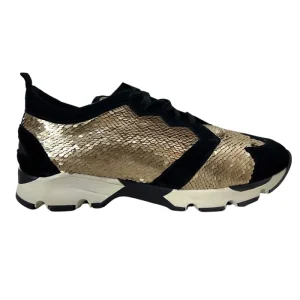 Scarpa donna sneakers con pailettes oro