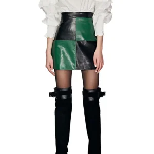 Gonna donna in ecopelle vita alta motivo quadri bicolore zip a lato scomparsa