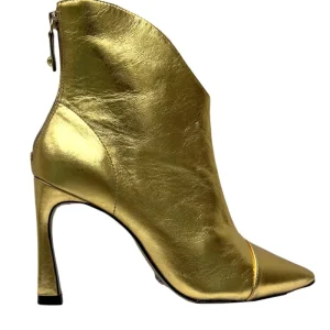 Stivaletto donna in pelle metallizzata punta e tacco geometrico 9 cm in pelle suola antiscivolo