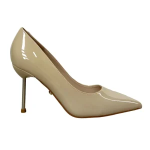 Scarpa donna decollete pump scintillante in effetto rocher e tacco stiletto triangolare