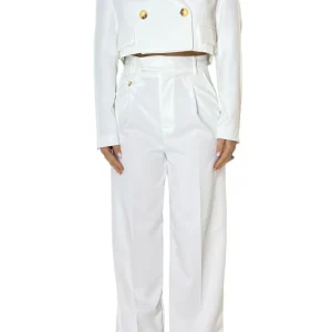 Giacca donna cort in cotone lino con spalline finta abbottonatura doppiopetto