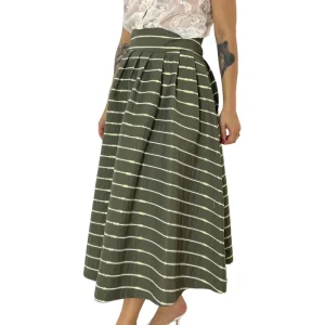 Gonna donna vita alta lunghezza midi fantasia riga in cotone rigido chiusura zip a scomparsa lato