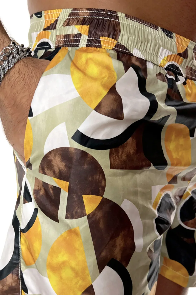 Costume da mare uomo beige fantasia cerchi con doppia tasca laterale a filo - immagine 5