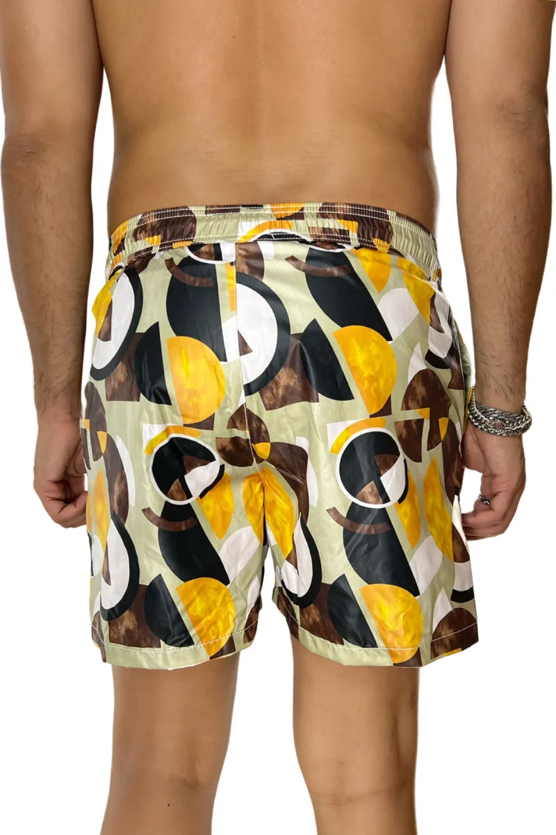 Costume da mare uomo beige fantasia cerchi con doppia tasca laterale a filo - immagine 4