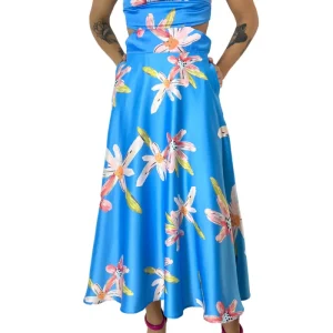 Abito donnamidi in satin fantasia fiori con bretella sottile regolabile aperture invita scollatura schiena