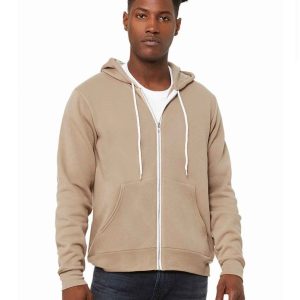 UNISEX FLEECE FULL-ZIP HOODIE TAN