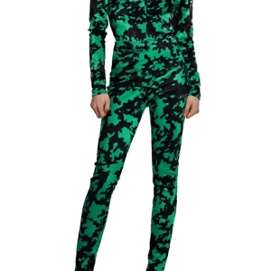 Pantalone donna leggings in ciniglia vita alta in fantasia camouflage tessuto elastico
