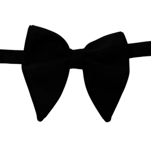 Papillon uomo nero modello pipistrello fatto a mano in raso tinta unita con gancio in acciaio regolabile