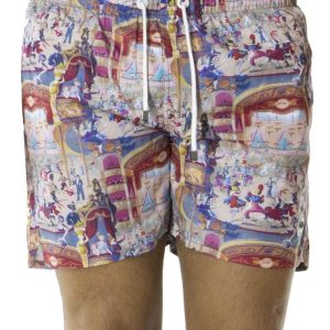 Costume da Mare Uomo boxer fantasia circo multicolor tasche a filo in nylon