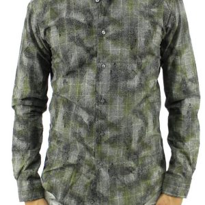 Camicia uomo slim fantasia multicolor collo francese cotone fermo