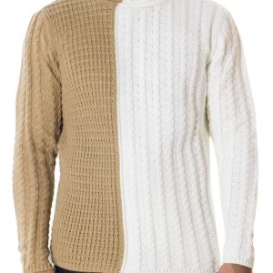 Maglione uomo lana invernale regular intrecciato collo alto sciallato bicolore