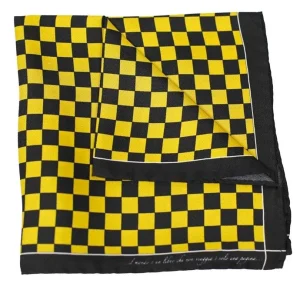 Pochette da taschino da uomo in seta fantasia scacchi giallo/nero