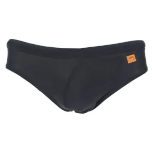 Costume da mare uomo slip in lycra tinta unita nero con laccio in vita