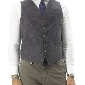 Gilet invernale da uomo in lana grigio con effetto tramato multicolor slim fit
