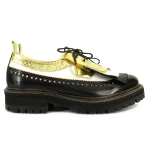 Scarpa donna stringata in pelle con frangia removibile e suola in gomma