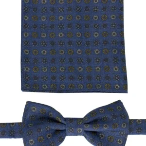 Papillon uomo fantasia fiori effetto lana compreso di pochette abbinata d