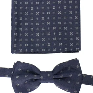 Papillon uomo fantasia fiori effetto lana compreso di pochette abbinata j