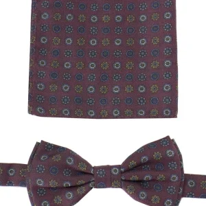 Papillon uomo fantasia fiori  effetto lana compreso di pochette abbinata a