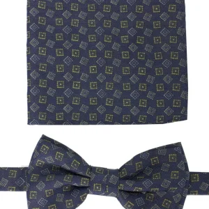 Papillon uomo fantasia quadrati effetto lana compreso di pochette abbinata n