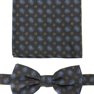 Papillon uomo fantasia goccia effetto lana compreso di pochette abbinata v