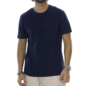 T-shirt da uomo blu in cotone organico tinta unita regular fit elasticizzata girocollo