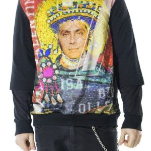 Felpa da uomo girocollo cotone con stampa multicolor sul davanti in raso