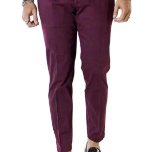 Pantaloni uomo cotone bordeaux invernali elasticizzati tasca america slim fit made in Italy