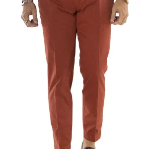 Pantaloni cotone uomo coccio invernali elasticizzati tasca america slim fit made in Italy