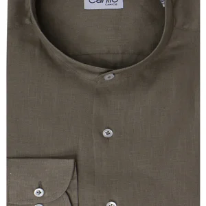 Camicia uomo Fango in lino 100% collo coreano tinta unita vestibilita comoda