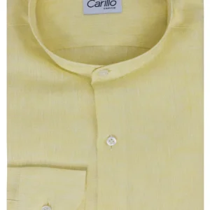 Camicia uomo Giallina in lino 100% collo coreano tinta unita vestibilita comoda