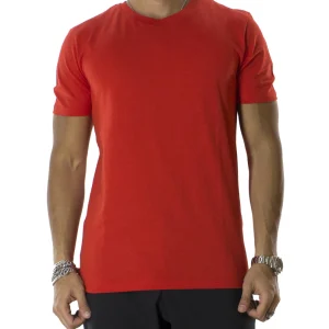 T-shirt da uomo Rosso in cotone organico tinta unita regular fit elasticizzata girocollo
