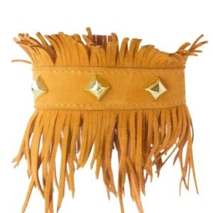 Bracciale donna in camoscio arancione e frange