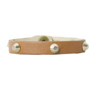 Bracciale da donna tinta unita in pelle e borchie oro