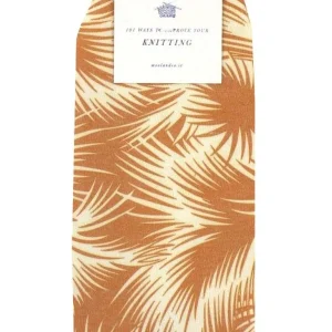 Calzini da uomo corti in cotone fantasia foglie bianco e arancio