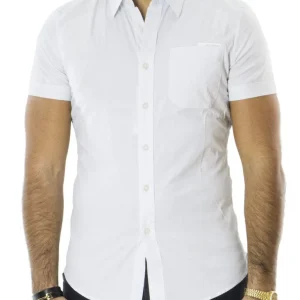 Camicia uomo in cotone slim fantasia riga verticale celeste collo italiano