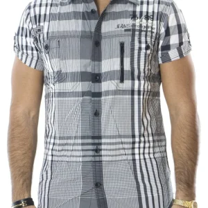 Camicia uomo mezze maniche in cotone elasticizzato fantasia quadri