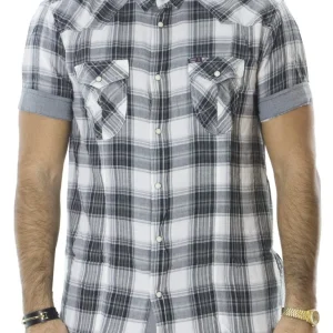 Camicia uomo mezze maniche cotone elasticizzato slim fit fantasia quadri